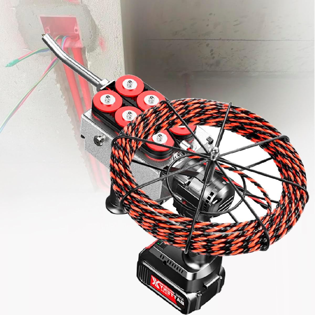 Cordless Fish Tape Wire Threading Tool, Automatic Wire Stringing Machine, Electric Cable Lead Stringing, for Pipe Decoration Communication Cable,2-BATT-15M