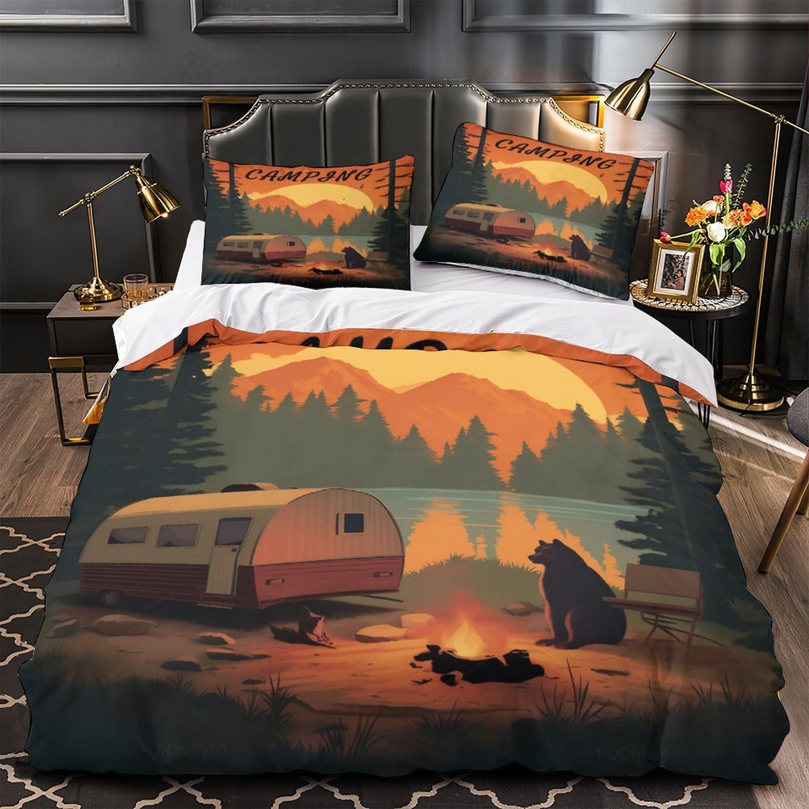 Parure de lit camping 3D évadez-vous dans votre chambre avec cette housse de couette single