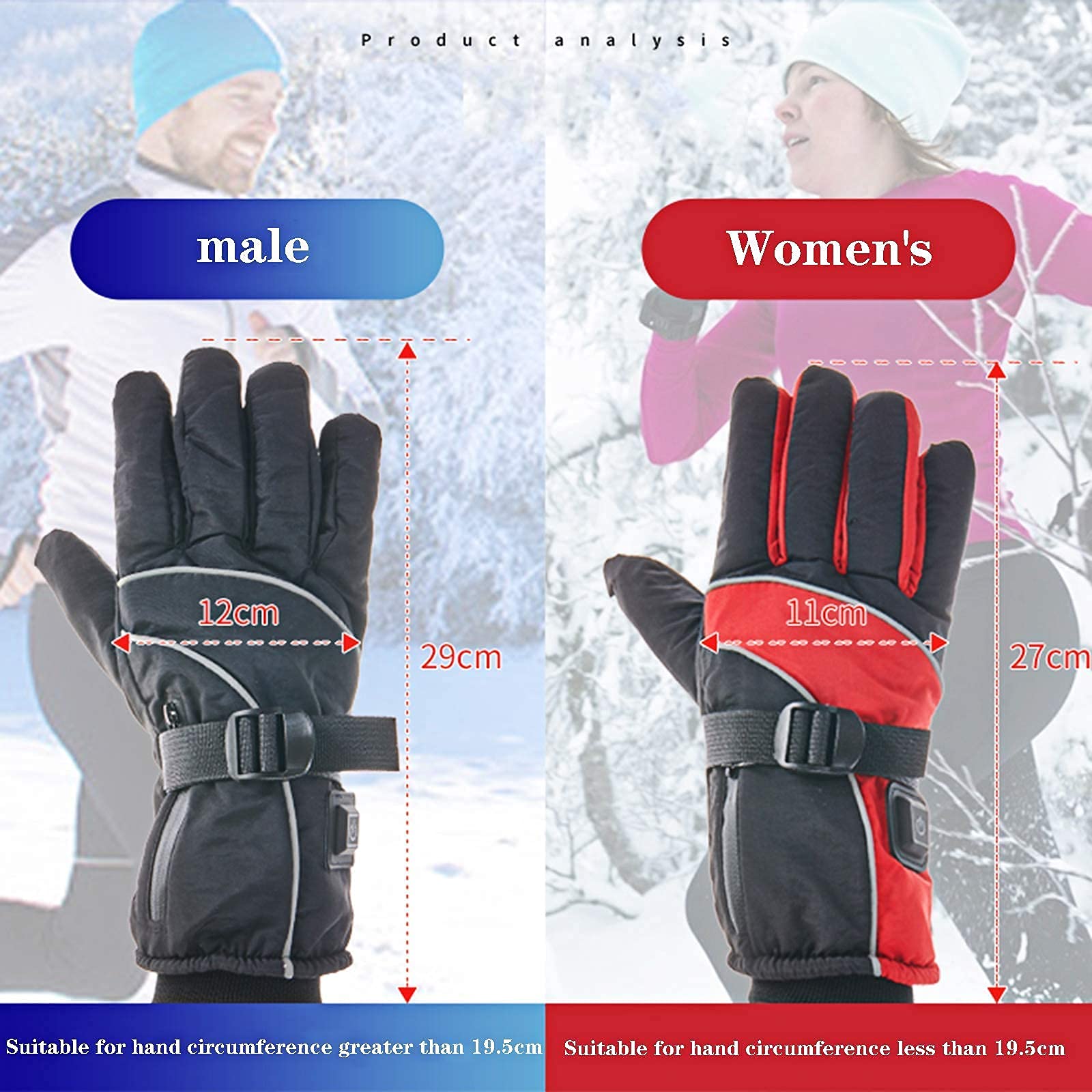 Guantes térmicos eléctricos con batería para Hombres, Mujeres, 3 configuraciones de calefacción, Guantes para Pantalla táctil, Impermeables, cálidos, de Invierno, Guantes térmicos