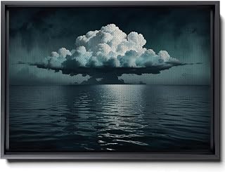 Framed Canvas Wall Art a white cloud is floating in an ocean blue Canvas Prints ocean blue Artwork Decoration for Living Room, Bedroom, white cloud Wall decor,Scenery, Wall