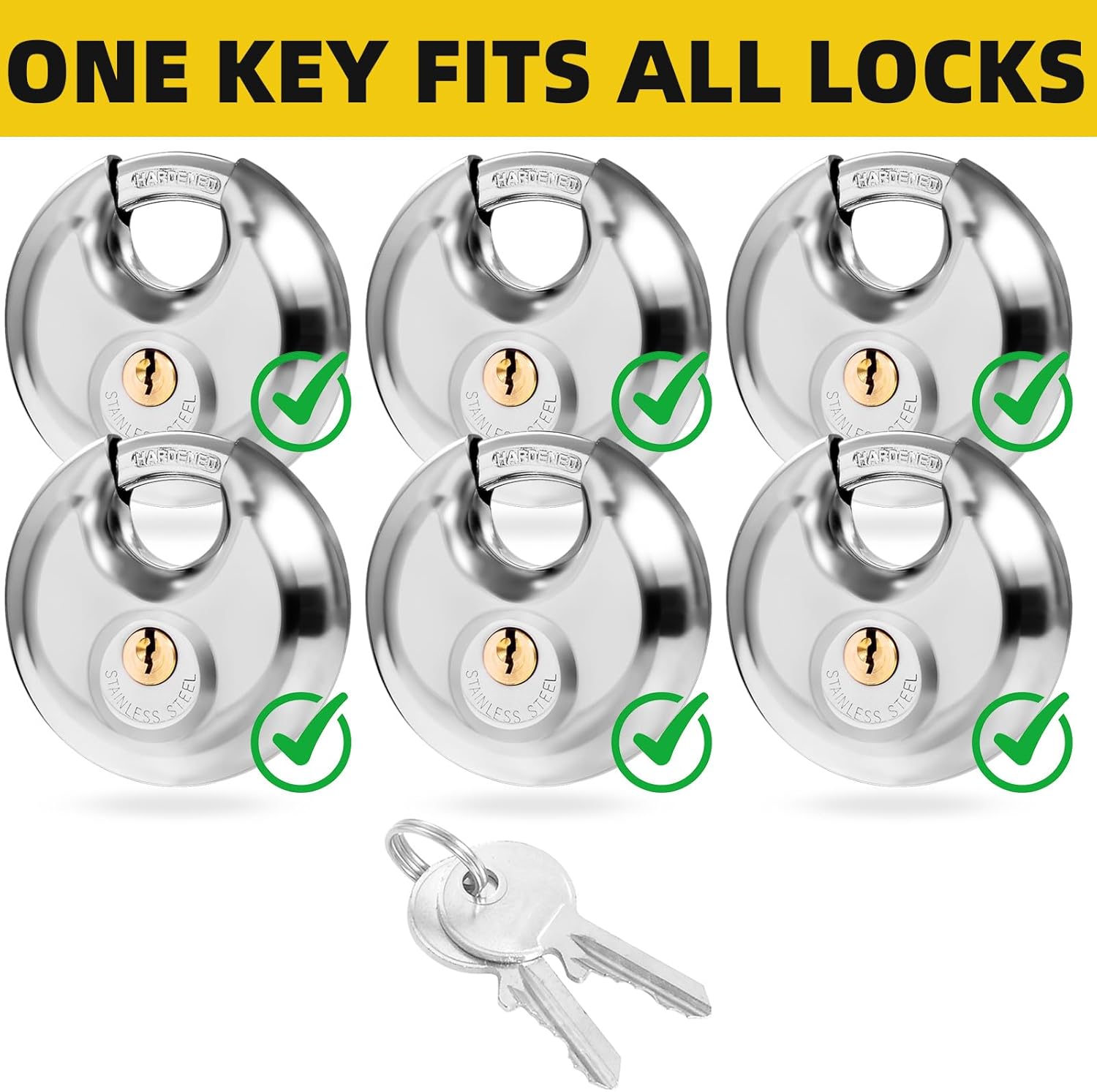 6 Pack Keyed Alike Disc Padlocks, 2-3/4" Stainless Steel Heavy Duty Padlocks with 3/8" Shackle, Waterproof & Rustproof for Storage Units, Sheds, Gates & More