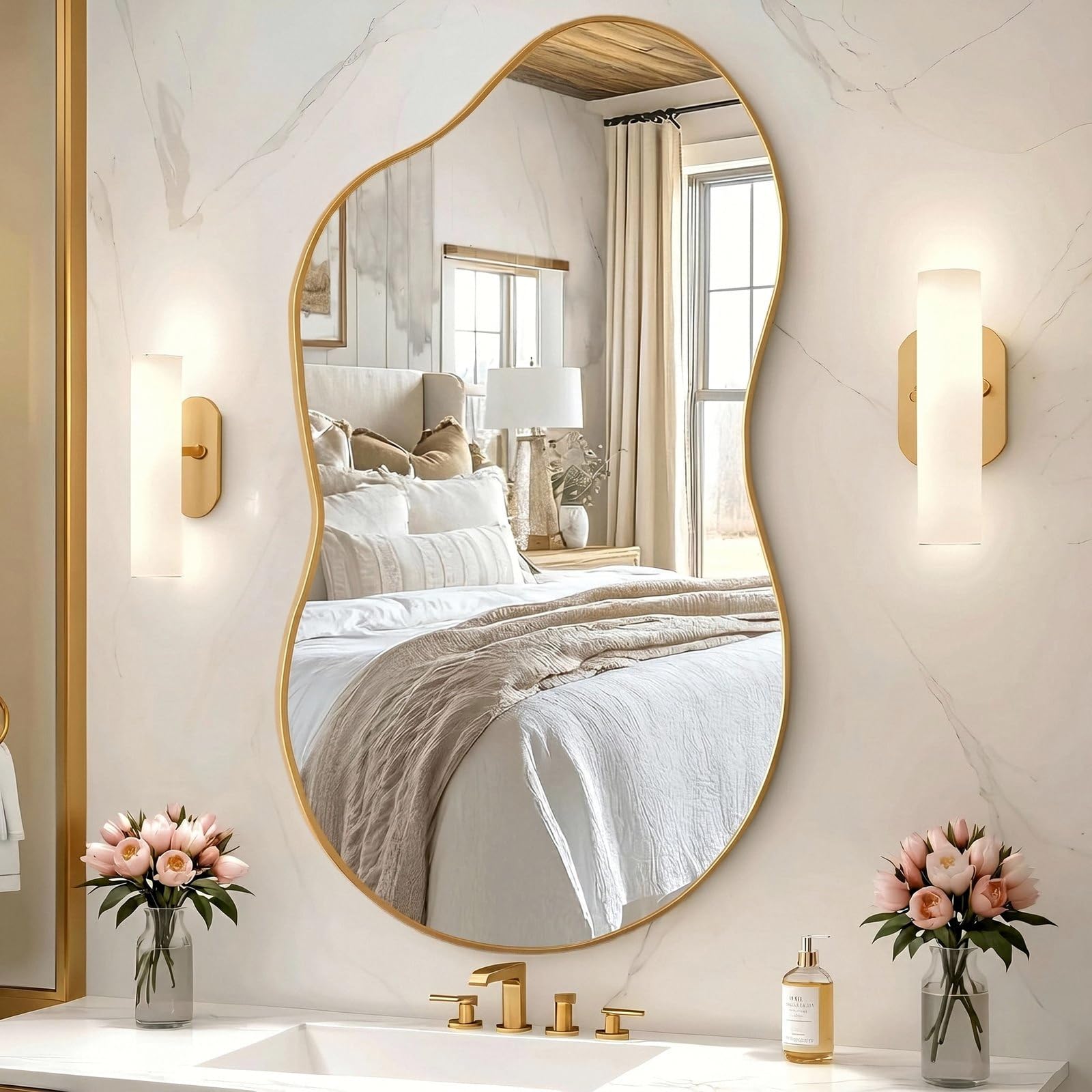 Clevich Specchio asimmetrico 66 x 116 cm, Specchio da Parete Decorativo Con Cornice InAlluminio, sottile design moderno, per Soggiorno, Ingresso, Camera da Letto, Corridoio Specchio da Appendere