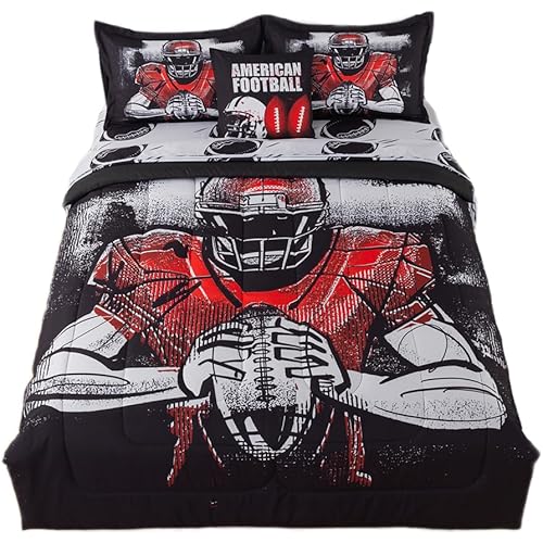 qjmiaofang Football Comforter Set 6 Pieces Kids American Football Bedding Twin Size for Boys Teens Sports Bed in A Bag with Sheets Rugby Player Bed Set All Season Sport Themed Home Decor