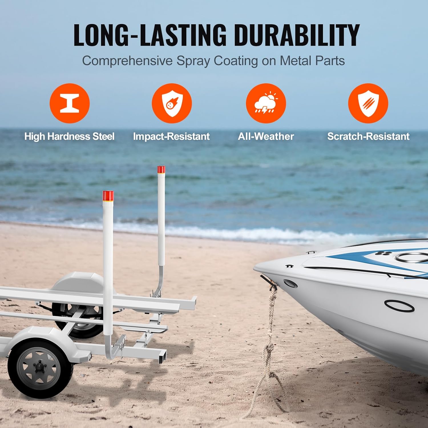 VEVOR Boat Trailer Guide, 46” with LED Light Trailer Guide Poles, 2PCS Rustproof Steel Trailer Guide ons, Trailer Guides with PVC Pipes, for Ski Boat, Fishing Boat or Sailboat Trailer