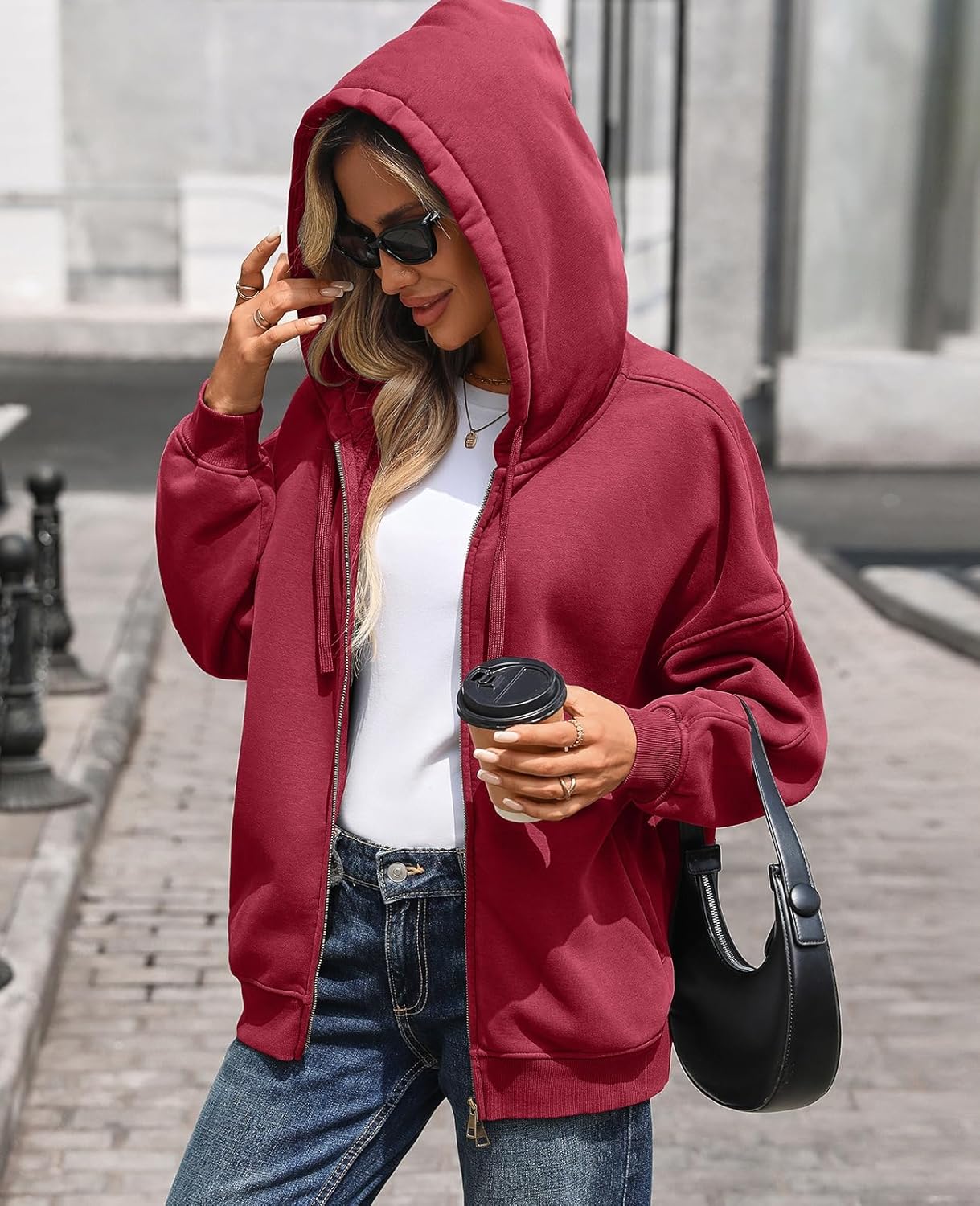 Vidifid Oversized Zip Up Hoodies for Women Acid Wash Sweatshirts Fall Winter Y2k Clothes Jackets Vintage Streetwear - Image 3