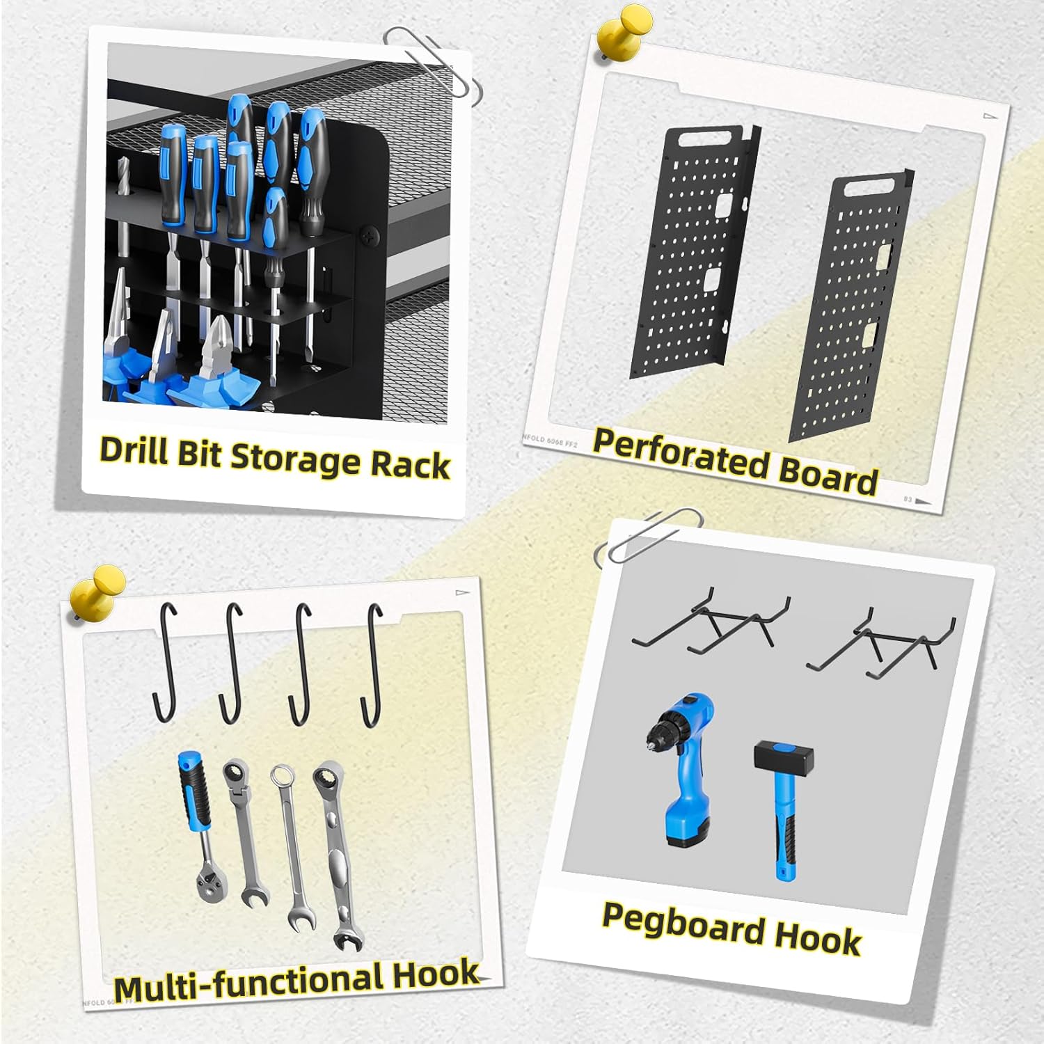 Power Tool Organizer Wall Mount with Charging Station, Drill Holder, Heavy Duty Storage Utility Racks, Supports 600 lbs,Battery Shelf for Garage and Workbench (16 Inch 4 Drills Holder)