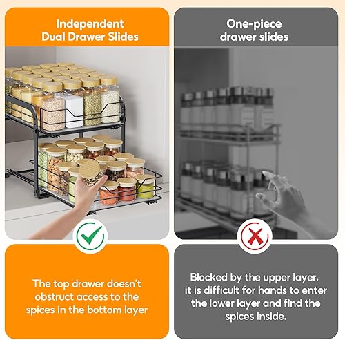 Miniatura 8 de Organizador de especias para gabinete, estante de especias vertical extraíble de 2 niveles, organización de especias de metal resistente para