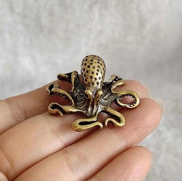 Brass Octopus Figurine, Retro Octopus Statue, Desk Decor, Gift, Handmade, Brass Finish, 4cm x 3.6cm