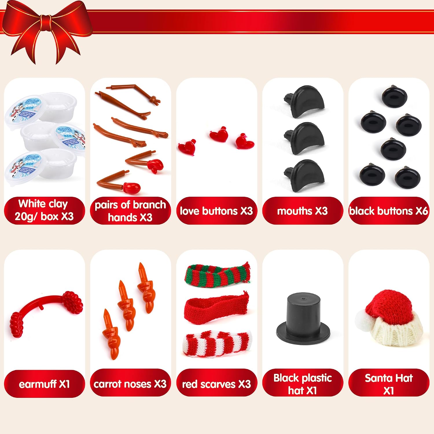 JOYIN Christmas Build a Snowman Craft Kit, 3 Pack Modeling Clay DIY Make a Snowman Kit for Christmas Arts and Craft Activities, Xmas Gift Stocking Stuffers for Kids, School Funny Toy Party Favor