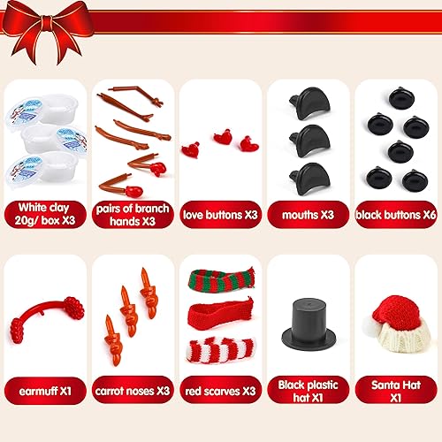 Vista 2 de JOYIN Kit de manualidades de Navidad para construir un muñeco de nieve, paquete de 3 arcilla para modelar, kit de muñeco de nieve para actividades