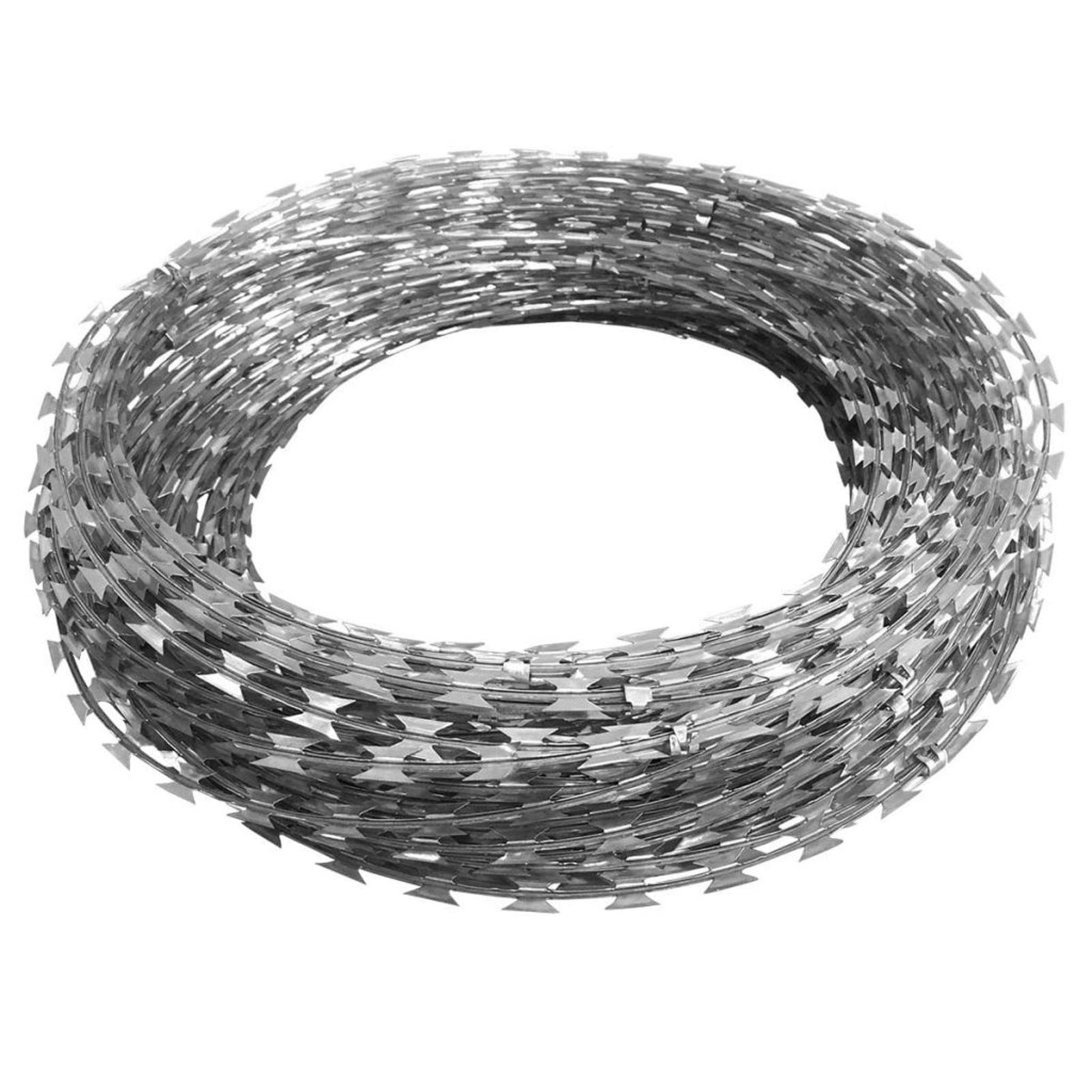 Yumeng Alambre Concertina, Alambre De Espino Galvanizado, Rollo Alambre para Cercados, de Acero galvanizado BTO-22 con Clips 60 m