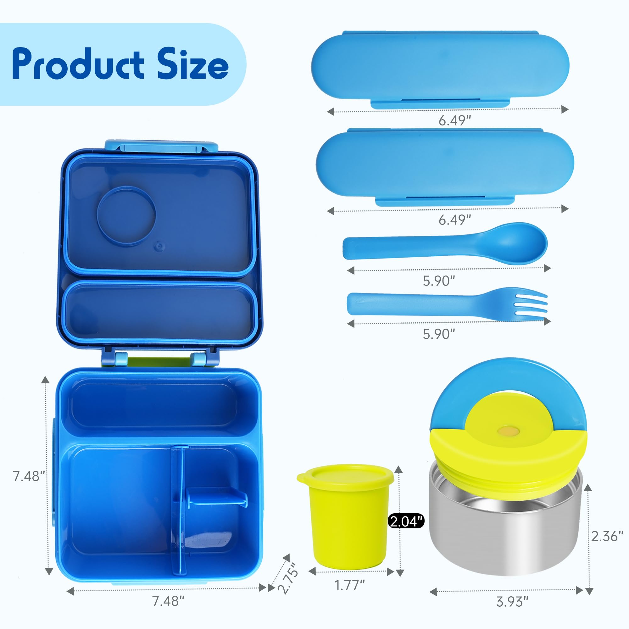 Insulated Bento Box for Kids - 8oz Thermos Leak-Proof Lunch Container, 4 Compartment for Hot & Cold Food, School & Travel