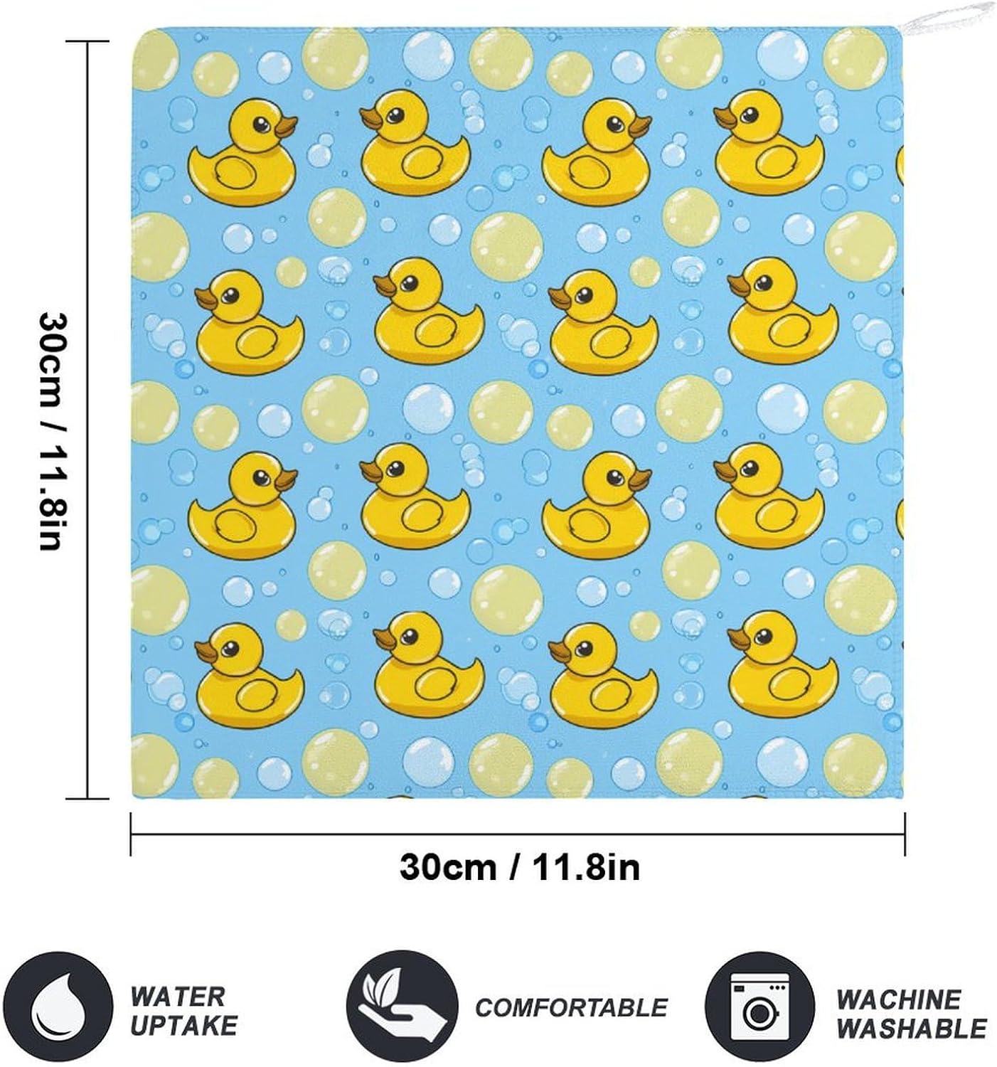 Yellow Rubber Duck and Bubbles Hand Towels for Bathroom Kitchen Towels Small Towel Handkerchiefs with Hanging Loop 4PCS