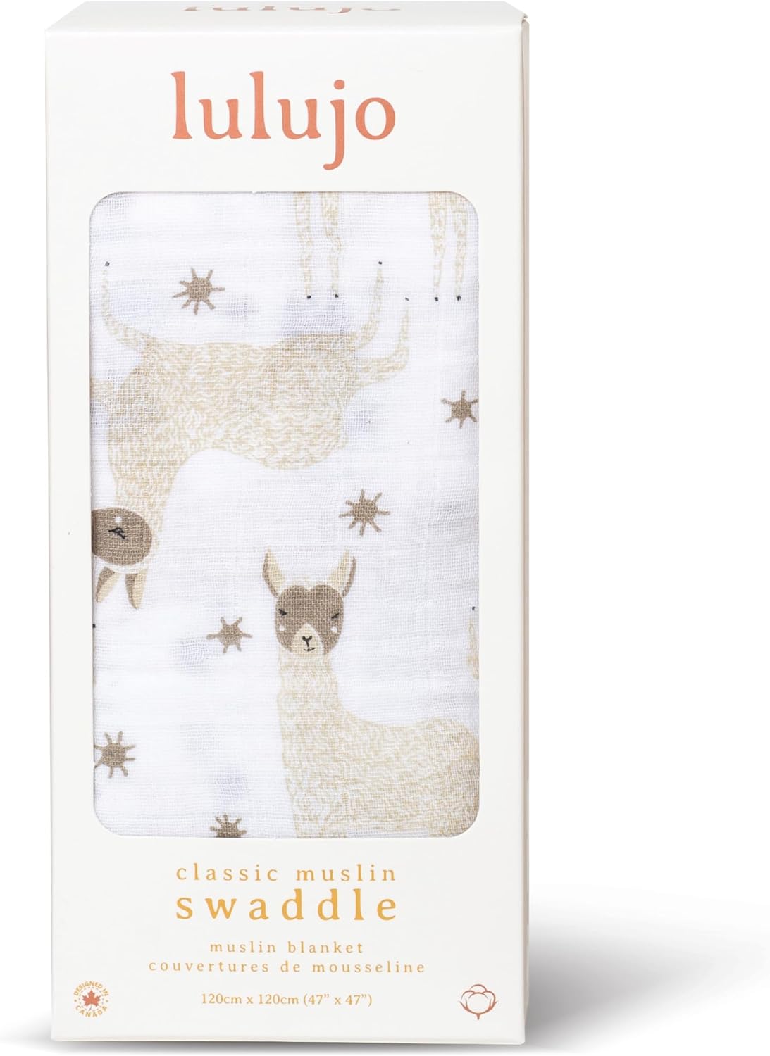 lulujo Baby 100% Cotton Muslin Swaddle Blanket, 47 x 47-Inches, Modern Llama (LJ464)