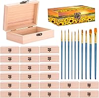 Vista 1 de Barydat 24 cajas de madera sin terminar de 5.9 x 4 x 2 con 10 pinceles de madera, mini cajas de madera para manualidades, caja de almacenamiento