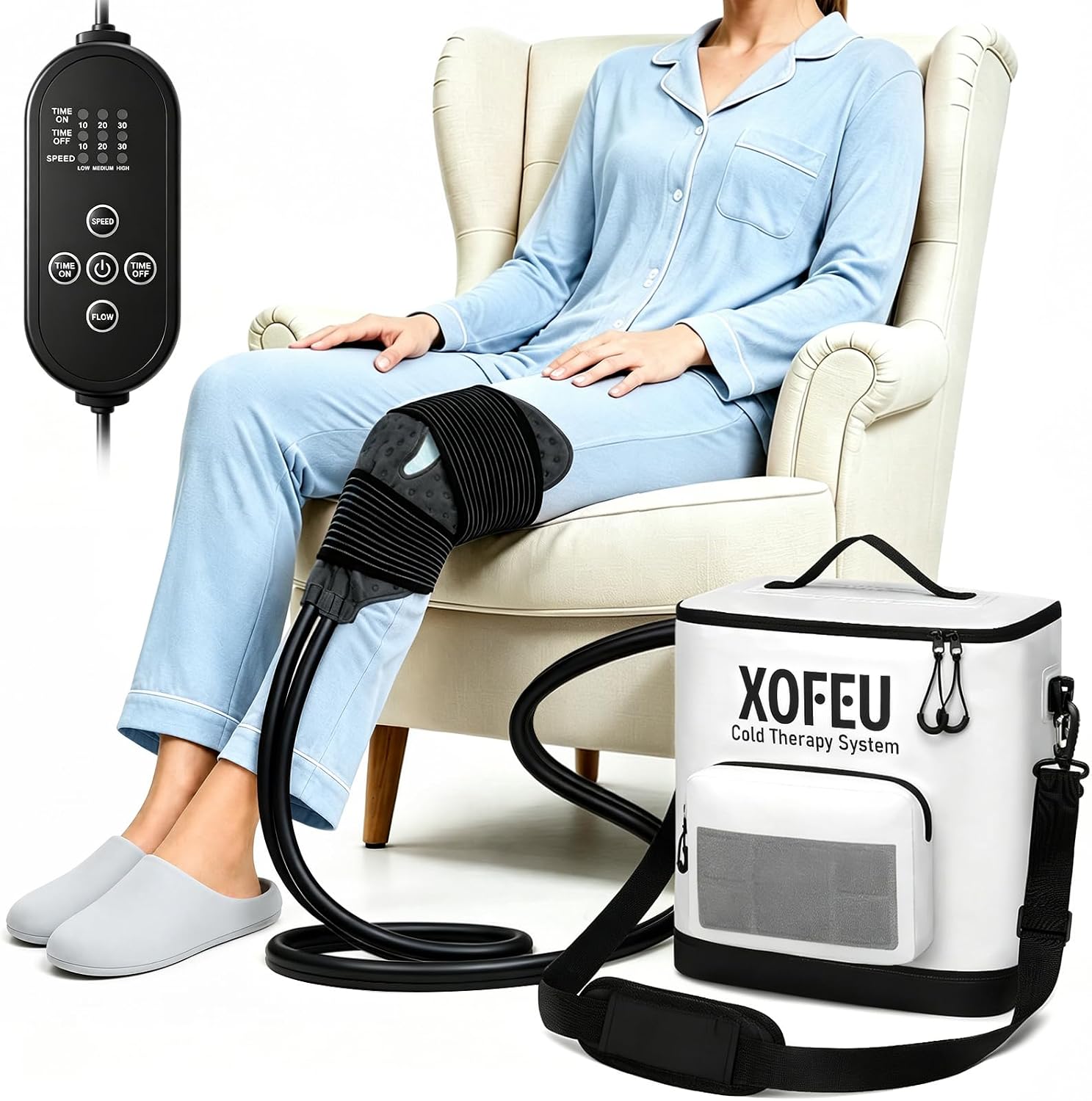 Ice Machine for Knee After Surgery, Program Timer Cold Therapy for Knee Replacement, FSA Eligible HSA, 19Qt Cryotherapy System for ACL, TKR & Sports Training Recovery, Pain Relief, Reduce Swelling