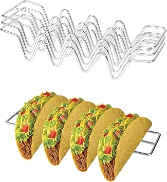 Taco Holder 3 Pack, Stainless Steel Taco Stand Rack with Handles, Taco Tray Plates Holds Up to 3 or 2 Tacos Each, for Taco Shells, Dishwasher & Microwave Safe