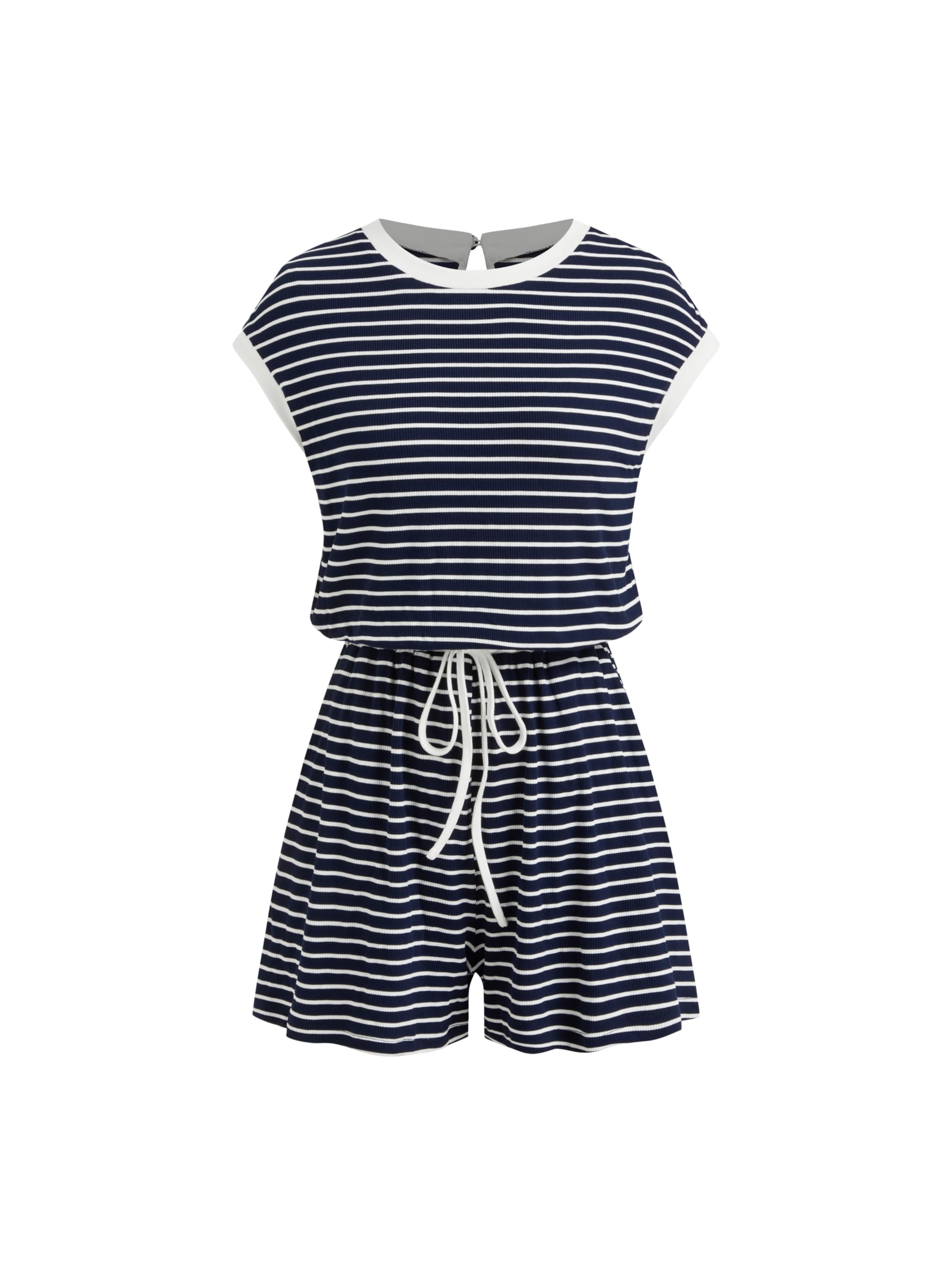 cider Womens Striped Romper Short Sleeve Drawstring Waist One Piece Casual Summer Lounge Outfit-picture-45