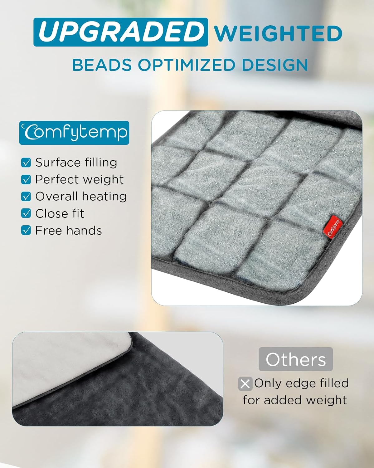 Comfytemp Weighted Heating Pad for Period & Back, 2.2lb FSA Eligible Menstrual Heated Pad, Birthday Gifts for Mom/Women/Wife, 12" x 24" HSA Electric Heat Pad with 9 Heat Level for Neck Shoulder, Gray - Image 6