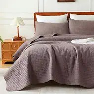 opso King Size Quilt Bedspread Sets, Cotton Bedding Set with 2 Pillowcases, Prewashed Lightweight Soft Quilted Cross Stitch Vintage Coverlet Comforter Sets, Brown
