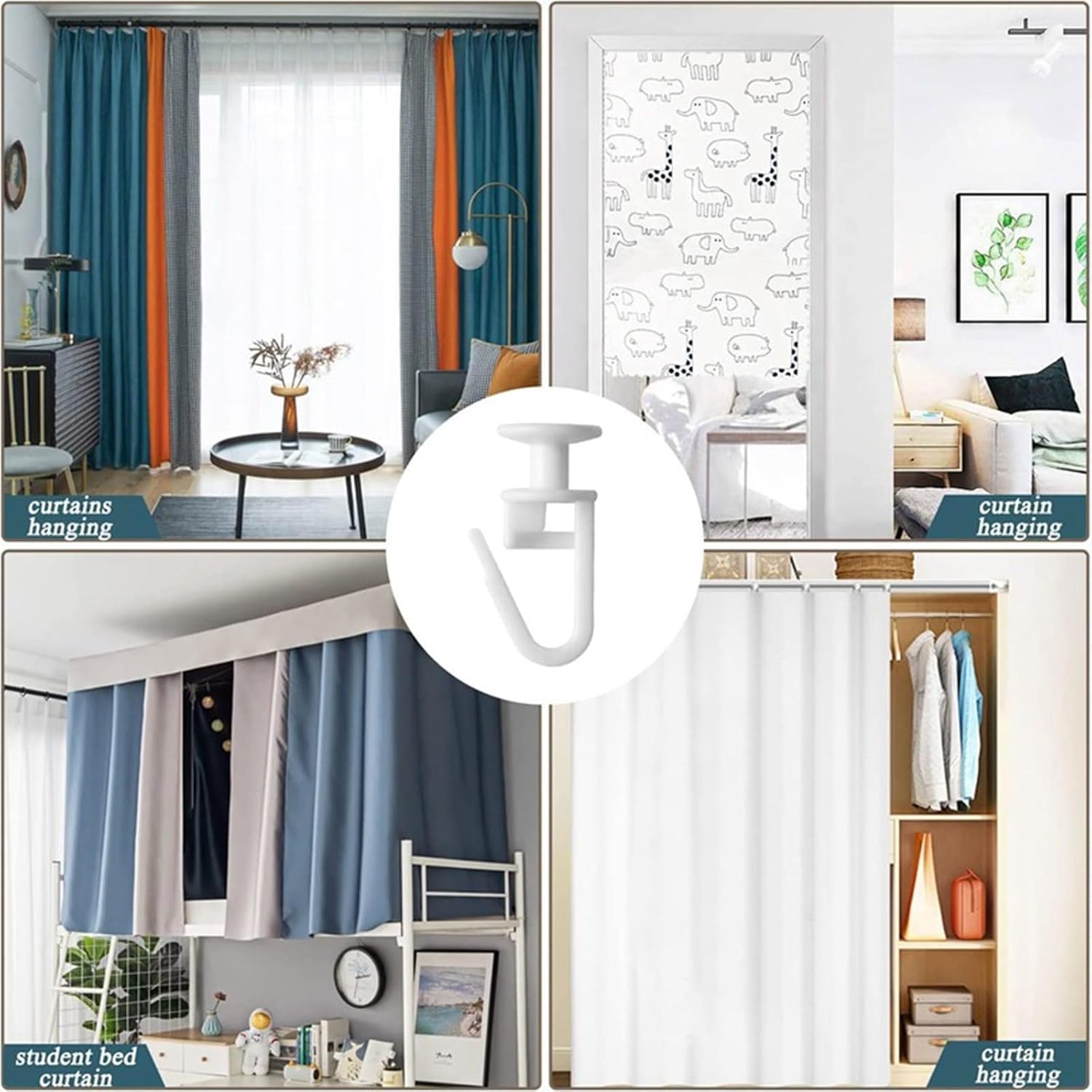 Curtain Hook Set 50Pieces Replacement White Track Gliders Lockable Hook Curtain Rails Sliders for Window and Door White Sliders
