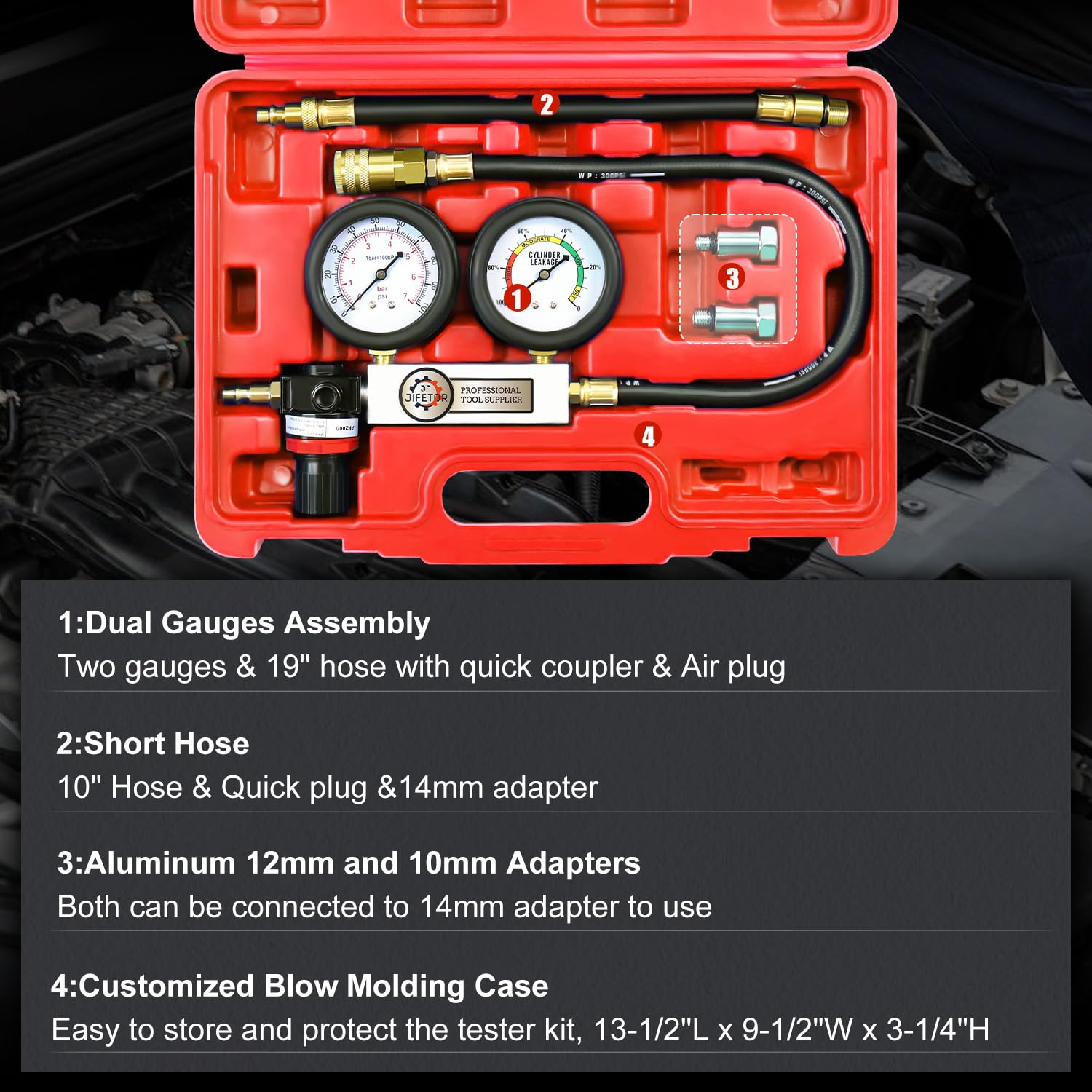 JoyFans Cylinder Leak Down Tester Kit – Dual Gauge, For