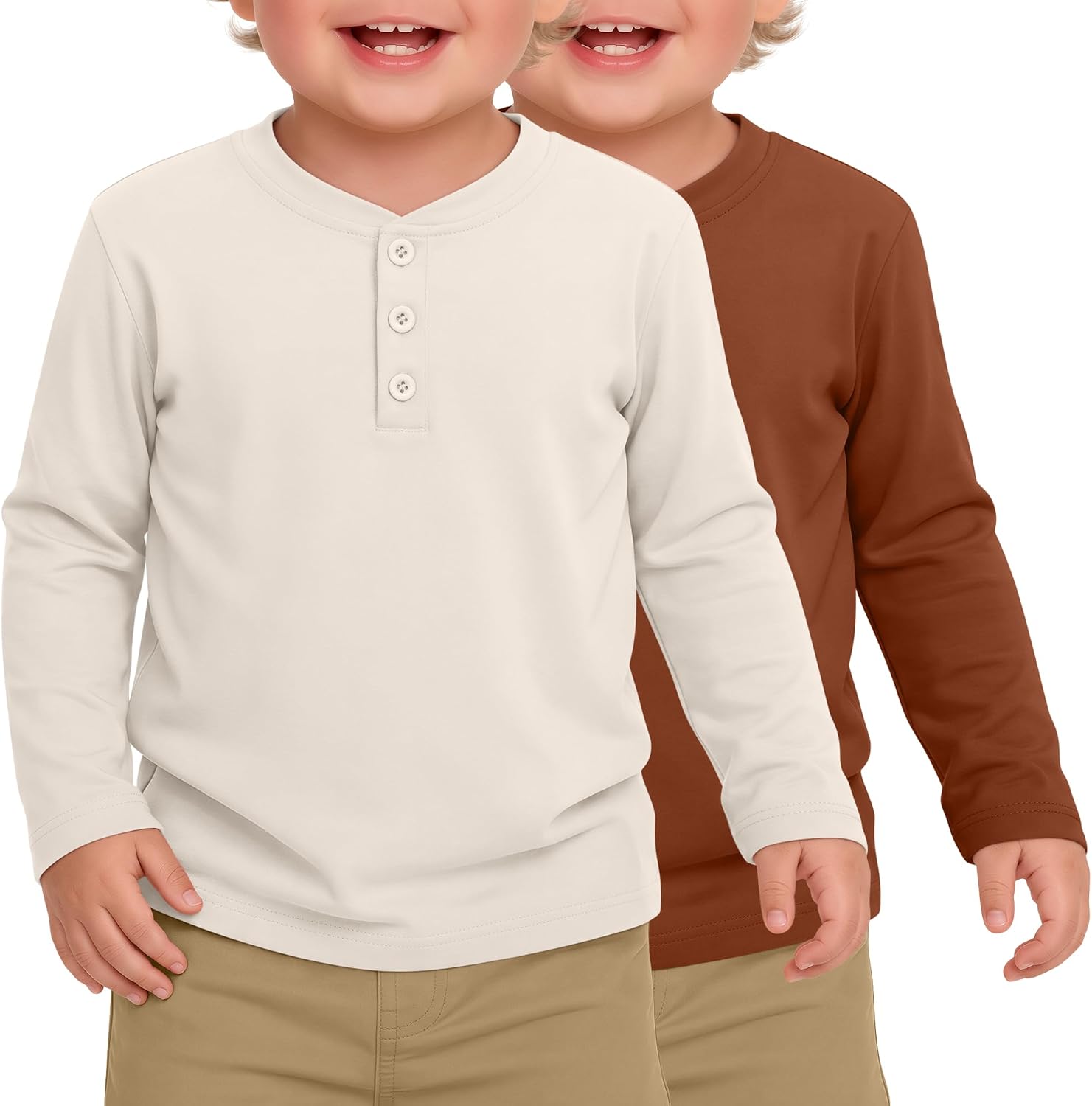 2 Pack Toddler Boy Long Sleeve Henley Shirts 18M-5T