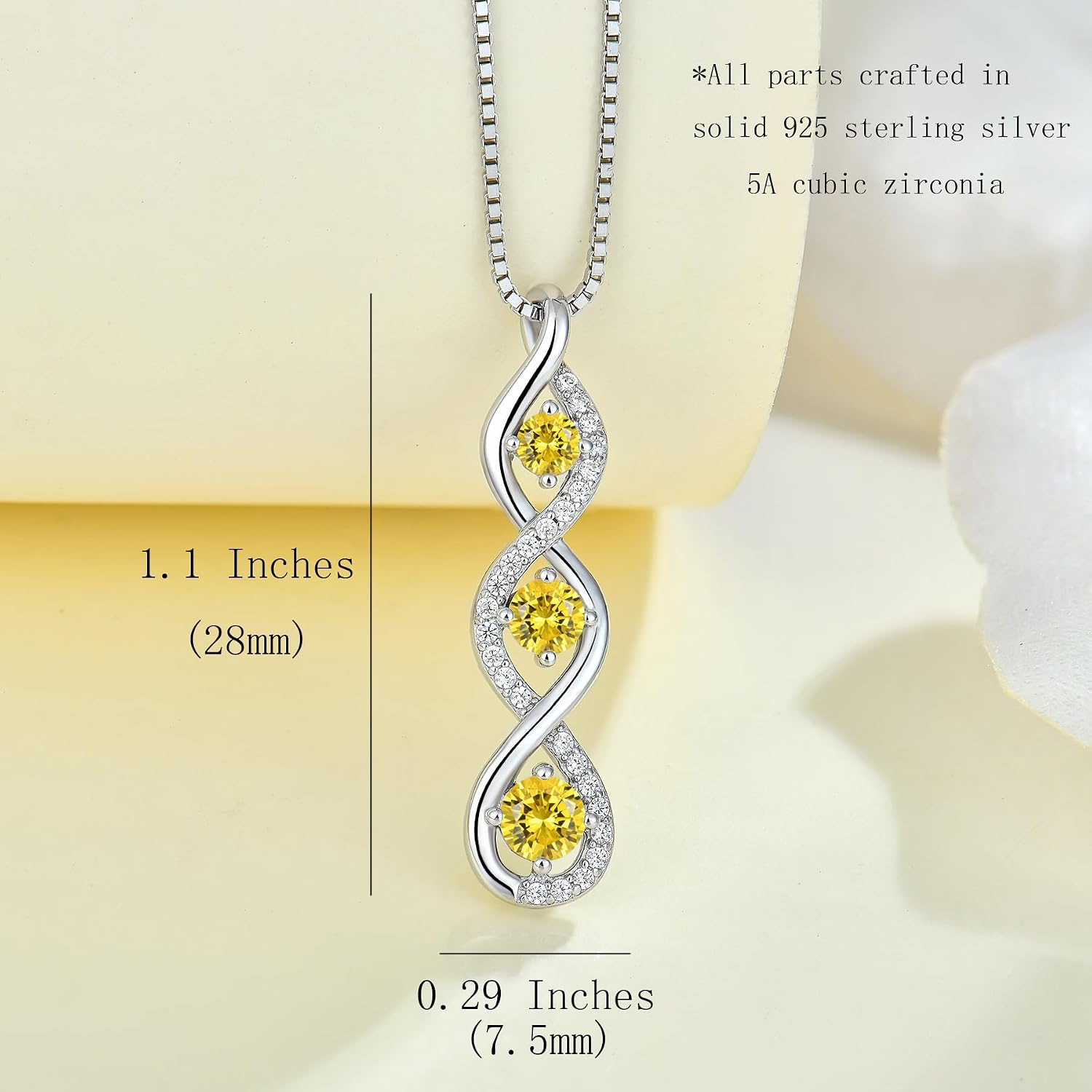 Women Infinity Necklace 925 Sterling Silver Twist Birthstone Pendant with Chain Cubic Zirconia Jewelry