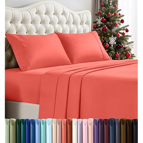 Utopia Bedding Queen Sheet Set – 4 Piece Bed Sheets for Queen Size Bed, Soft and Breathable Microfiber, Includes 1 Fitted Sheet, 1 Flat Sheet and 2 Pillowcases (Coral)