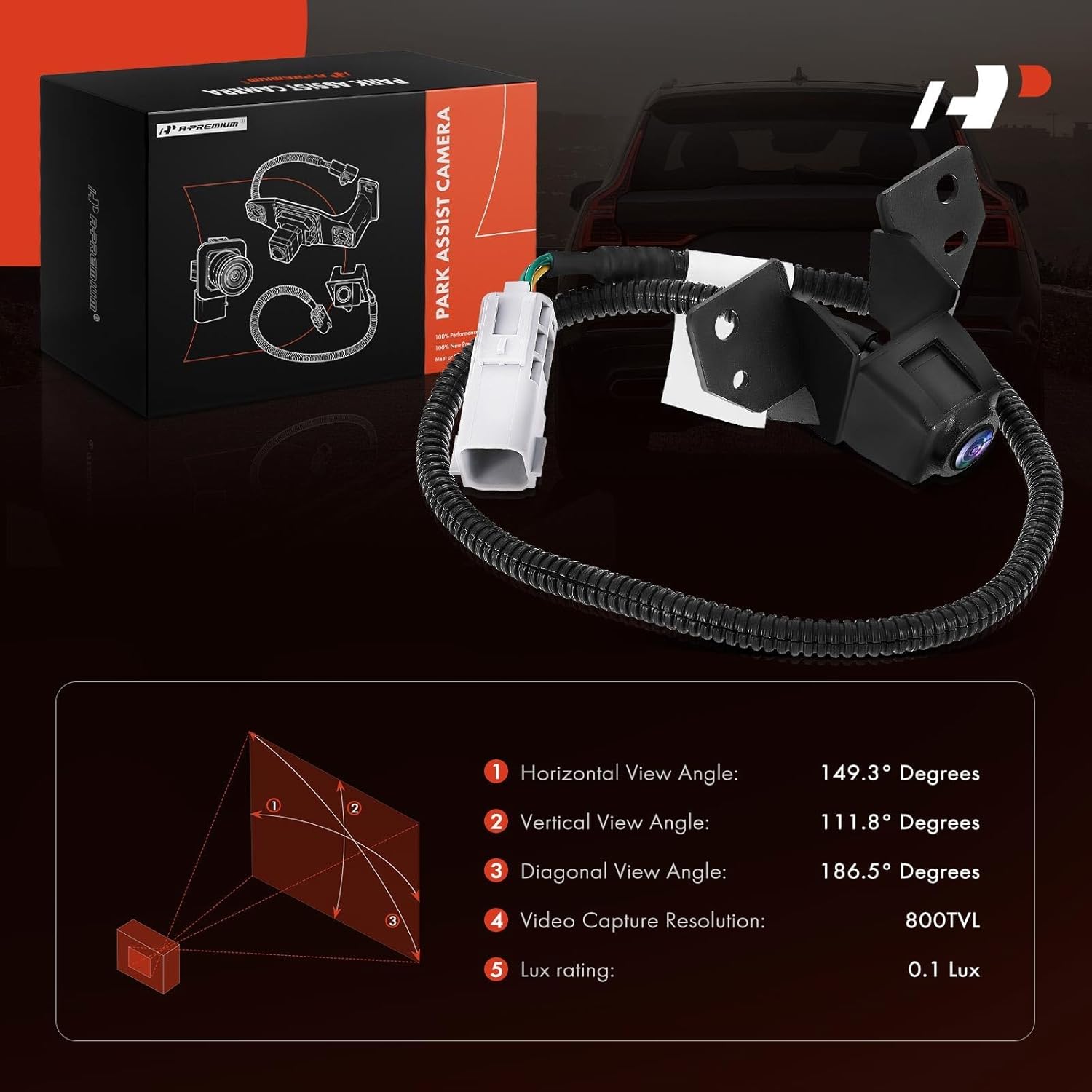 A-Premium Park Assist Camera Rear View Backup Reverse Camera Compatible with Select Hyundai & Chevrolet Models - 2012-2015 Santa Fe, 2012-2015 Camaro - Replace# 22915366