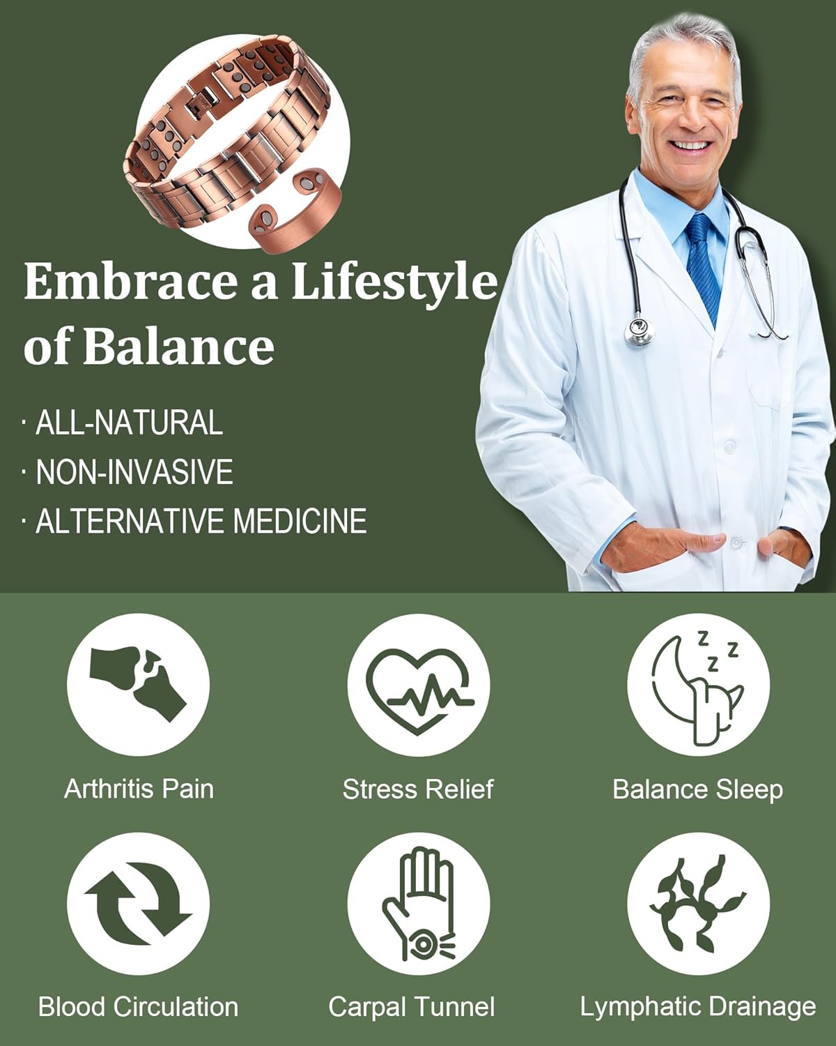 3X Copper Bracelet for Men Triple Ultra Strength Magnets, Masculine Design Pure Copper Magnetic Bracelet, Adjustable Length with Sizing Tool - Image 6