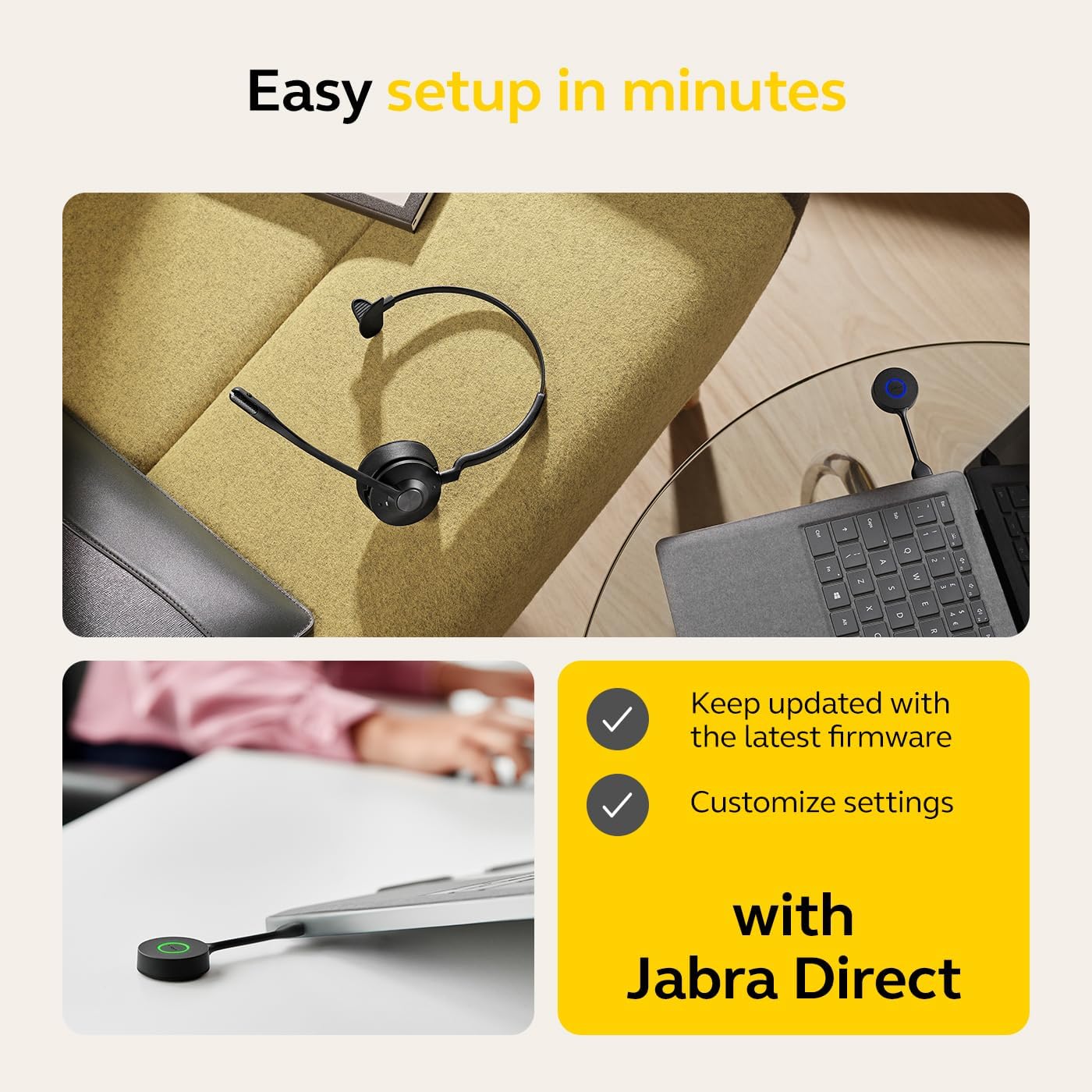 Jabra Engage 55 Mono Wireless Headset with Link 400 USB-A DECT Adapter - Noise-Cancelling Microphone, Extensive Range, Hearing Protection - MS Teams Certified, Works with All Other Platforms - Black