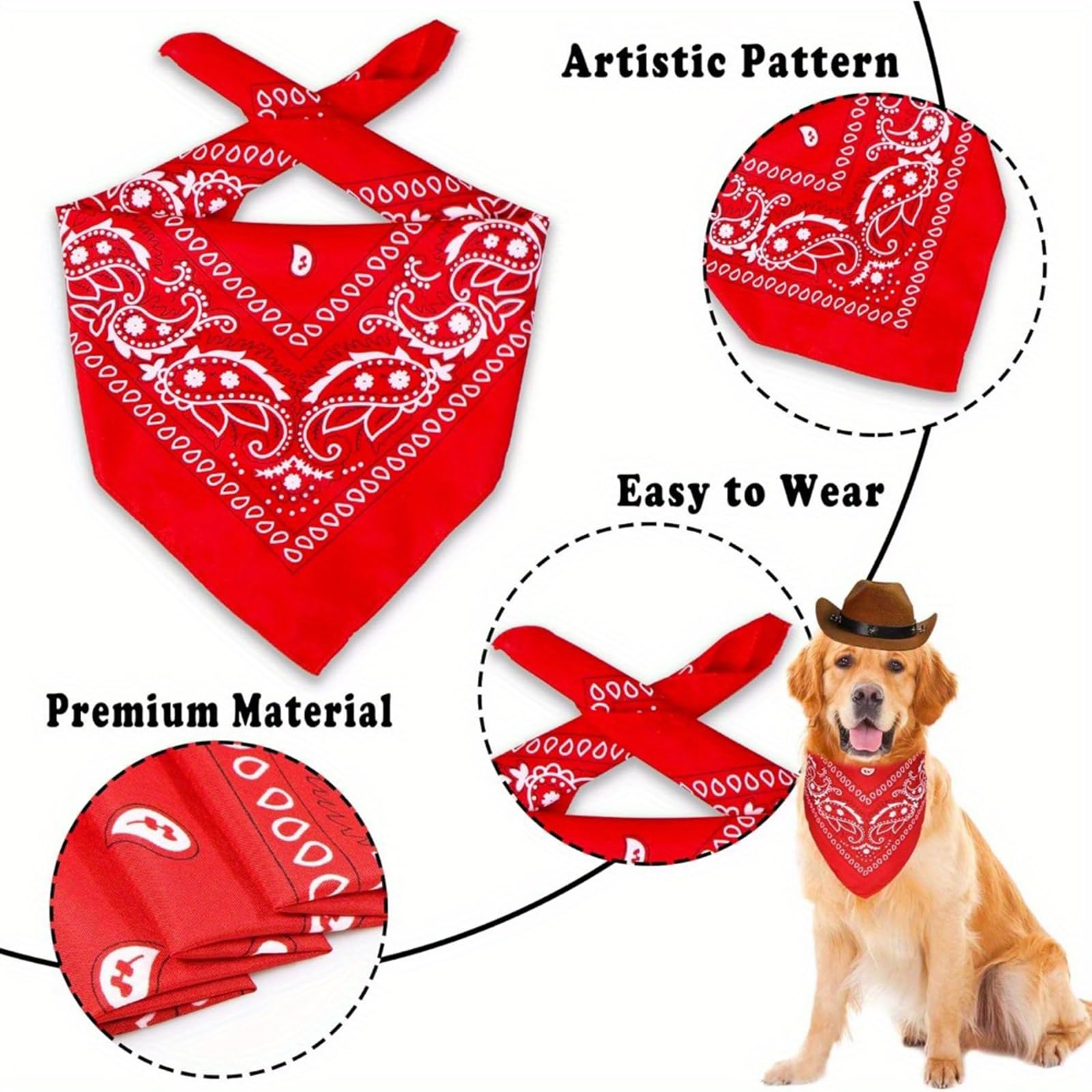 Ling & Bai 2Pcs Dog Cowboy Hat Costume Pet Cap and Bandana Scarf Cosplay West Decoration Accessories for Party Halloween Festival (Black) - Image 2