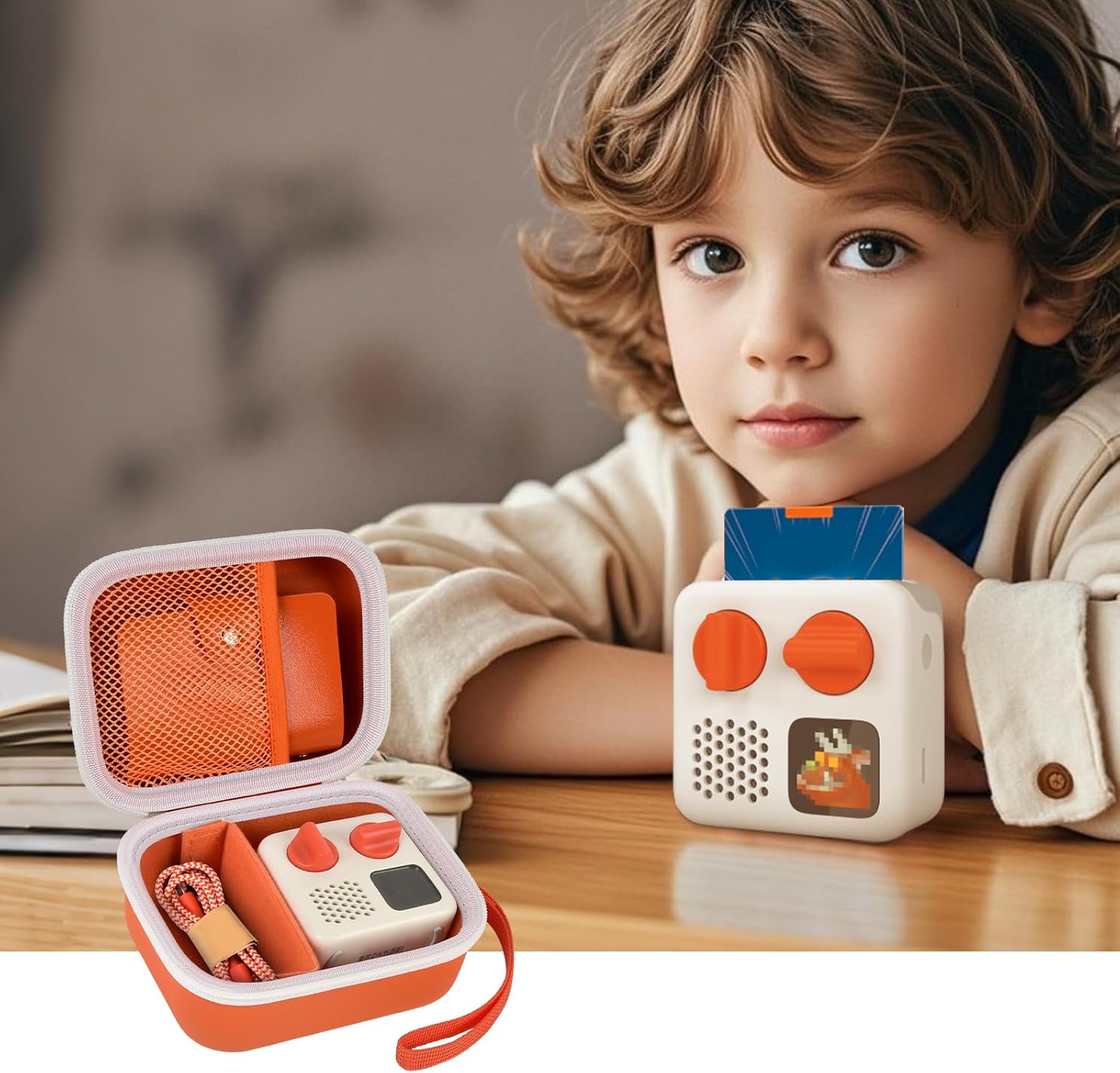 Orange Microphone Case & Case Compatible with Yoto Mini (2024 Edition) Kids Screen-Free Bluetooth Audio Player