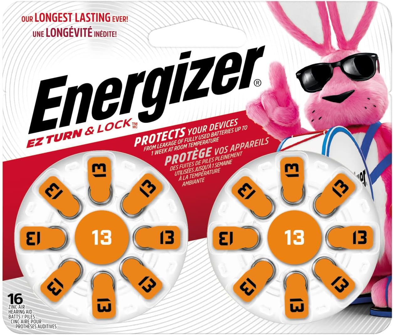 Energizer Size 13 Hearing Aid Batteries, Orange Tab Hearing Aid Batteries Size 13, 16 Count
