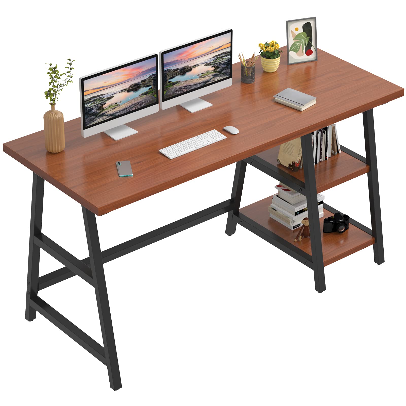 Buy Foxemart 55 Inch Trestle Computer Desk Writing Home Office Hutch