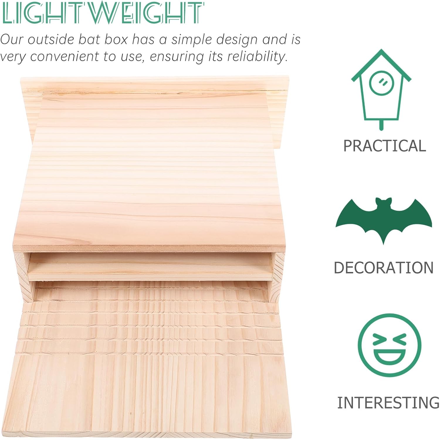 Wooden Bat House for Courtyard Outdoor Backyard Bat Box Handmade Single-Chamber Shelter Pet House Weather-Resistant Natural Wood