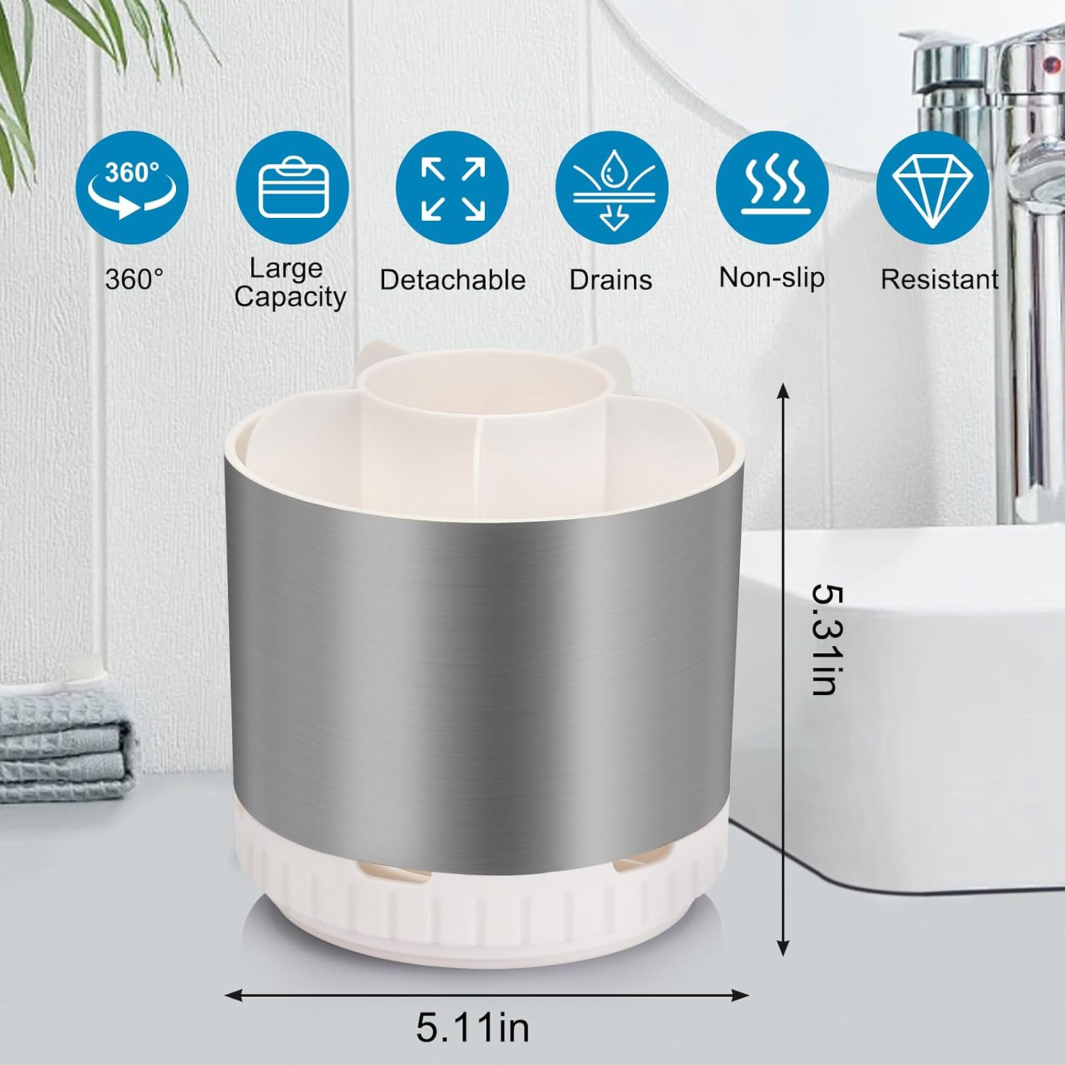 Bundle-2 Items: White Toothbrush Holder and Rotating Silver Toothbrush Holders image 4