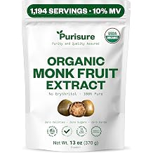 Organic Monk Fruit Extract, Pure Monk Fruit Sweetener with No Erythritol, Zero Calorie Sugar Substitute, Powdered Sweetener for Keto and Paleo Diets, 370g13oz, 1194 Servings