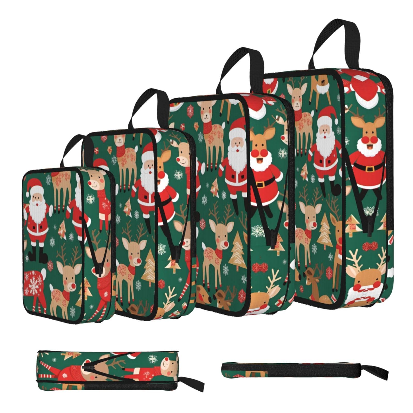 Sxzvvbn Black Santa Claus And Christmas Deer Compression Packing Cubes 4 Piece Set