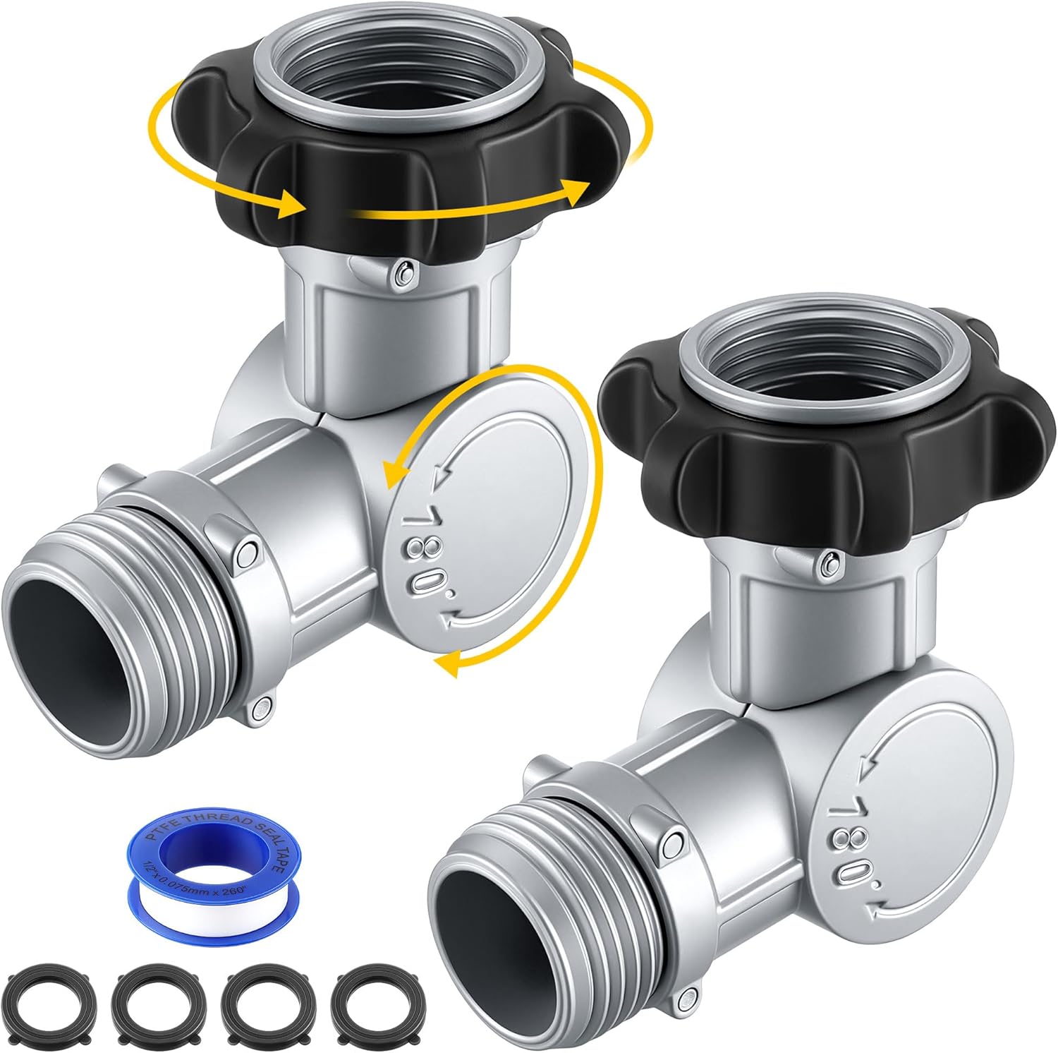 Enhon 180° & 360° Garden Hose Swivel Connector, Garden Hose Connect and Spigot Extender for Outdoor Faucet, Fits Standard 3/4" Water Pipes(2 Pack,Metal)