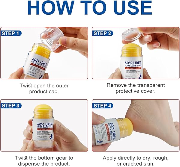 2 Pack 60% Urea + 2% Salicylic Acid Cream Stick | Intensive Moisturizing Balm for Rough & Dry Skin | Exfoliating Foot & Hand Softener | 1.4oz Twist-Up Stick - 3