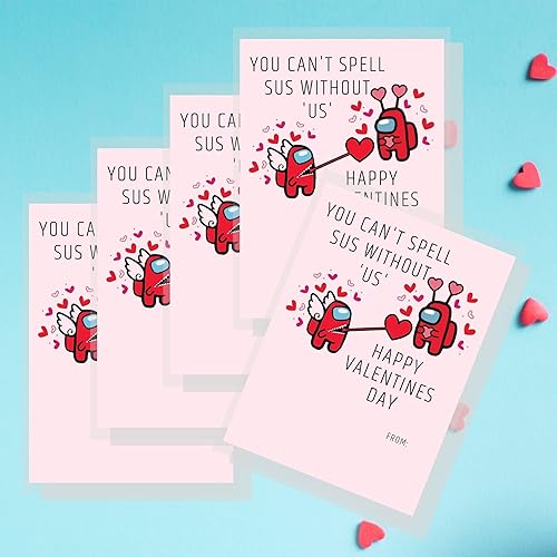 Miniatura 5 de Lashicorn A mong Us - Paquete de 30 tarjetas de San Valentín | Día de San Valentín | Ideal para combinar con mini figuras de Among Us | Diseño Sus