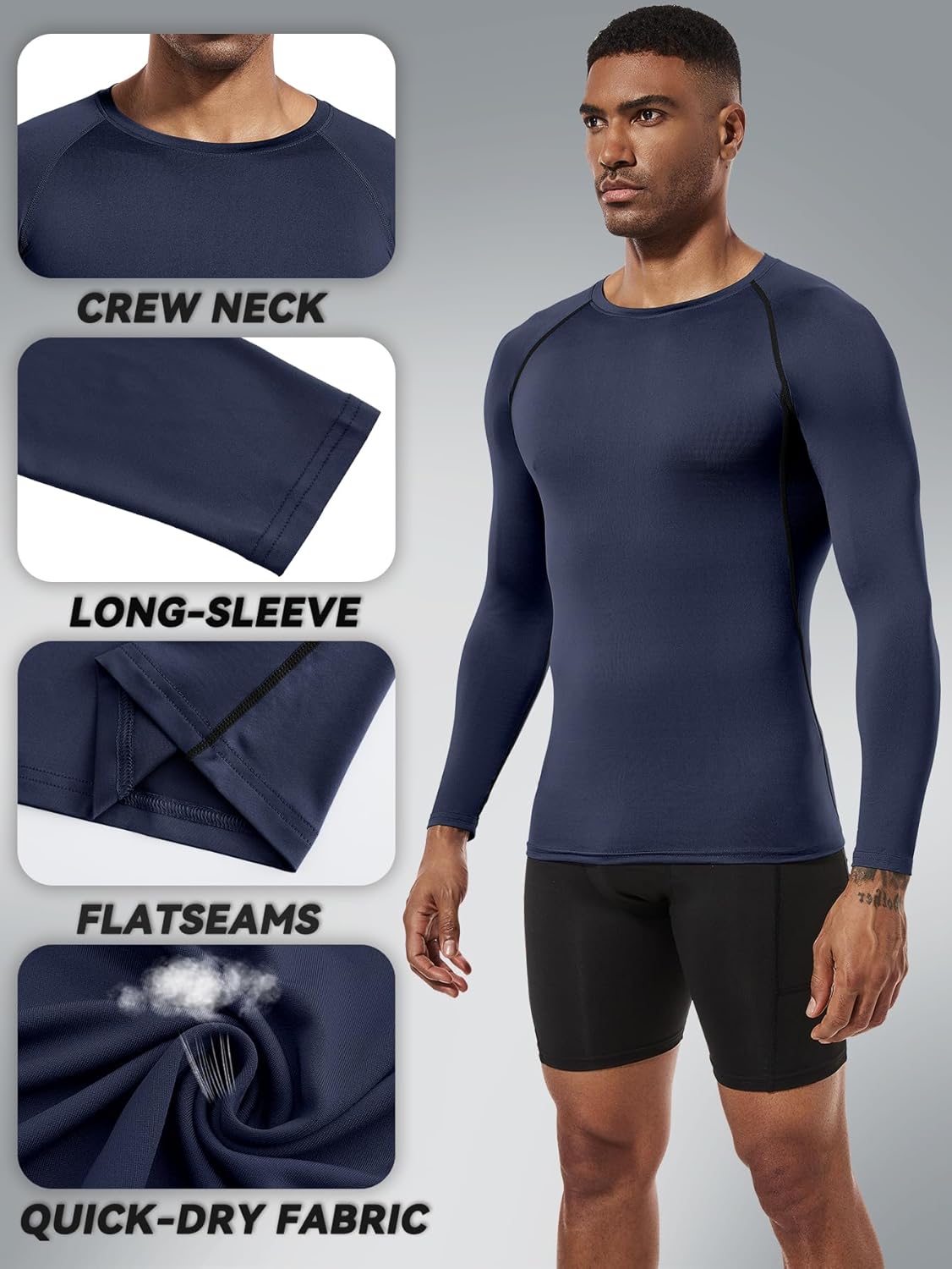 Men's (Pack of 3 or 5) Cool Dry Compression Long Sleeve Sports Baselayer T-Shirts Tops - Image 4