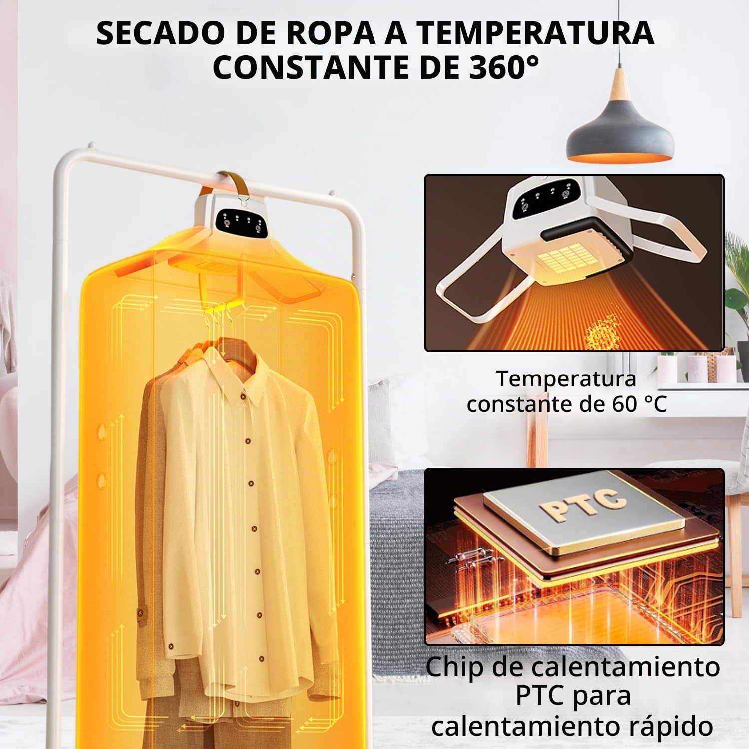 Secadora de ropa portátil, 600 W, plegable, minimáquina de secado con bolsa de secado, secadora de aire caliente eléctrica pequeña con secado de 360°, diseño de ranura de 7 niveles, mini secadora para