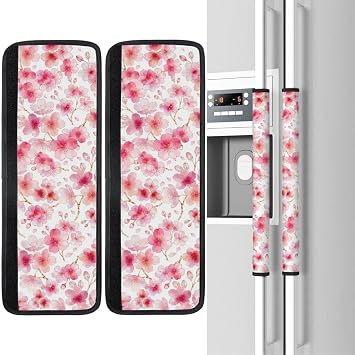 Cherry Blossoming Refrigerator Door Handle Covers Set of 2, Spring Decoration Neoprene Fridge Door Handle Covers Washable Non-Slip Protector for Fridge Dishwasher Appliance, Keep Your Kitchen Clean