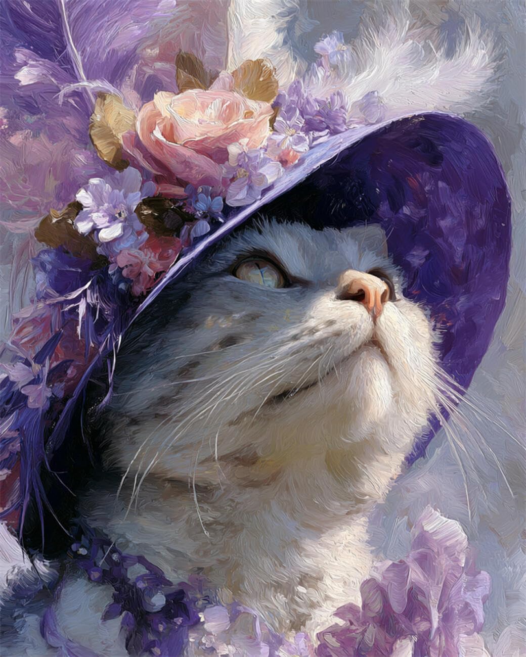 AYAOYANGGO Animal DIY French Embroidery Kit with Beads Fantasy Cat Beadwork Craft Kit for Beginners,Needlework Set,Preprint Pattern Decor Wall Art 40x50cm