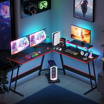 FDW L Shaped 51 Inch Gaming Desk,Corner Computer Desk,PC Gaming Desk,Writing Workstation with Large Monitor Stand for Home Office,Black
