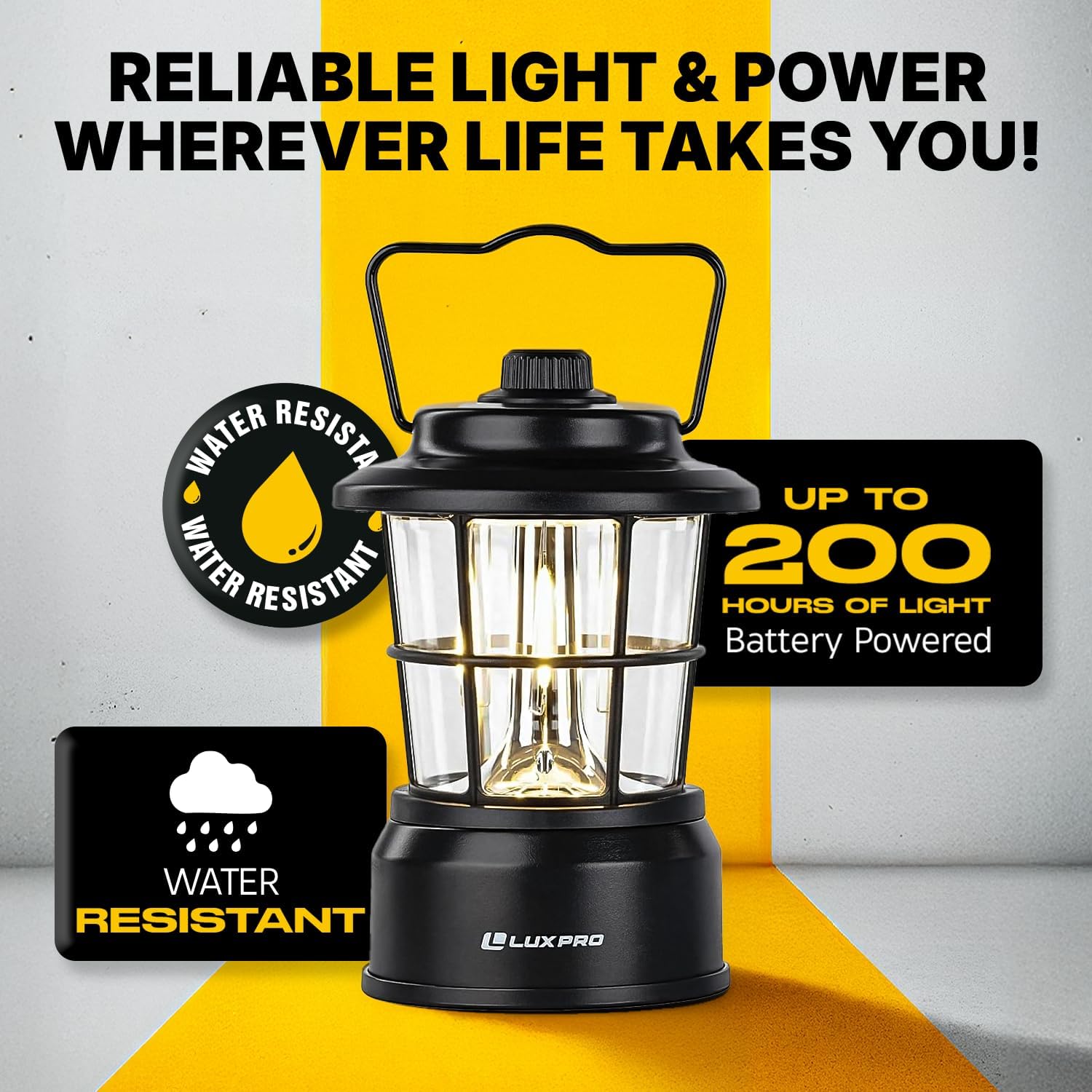 LUXPRO Retro LED Lantern - Battery-Powered Emergency Lantern - Water Resistant - Bright LED Lamp for Indoor & Outdoor Use - Use for Tents, Hiking or Hurricane Prep (Black, Pack of 2) - Image 4