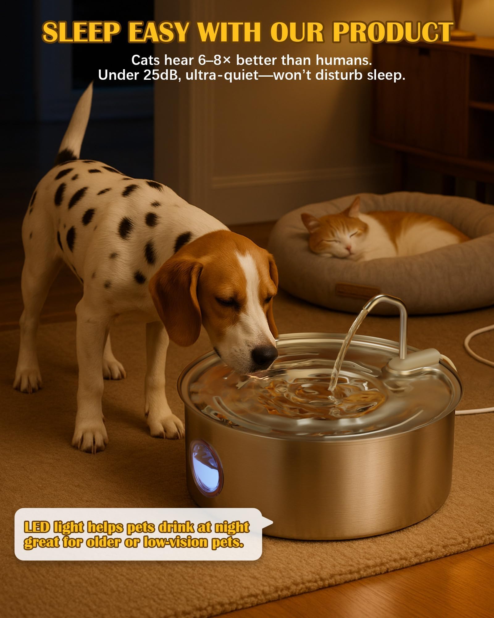 puppyspout Fuente de agua para perros grandes, dispensador automático de cuencos de agua para perros de acero inoxidable de 8 L, con bomba ultrasilenciosa/filtración cuádruple para perros, gatos